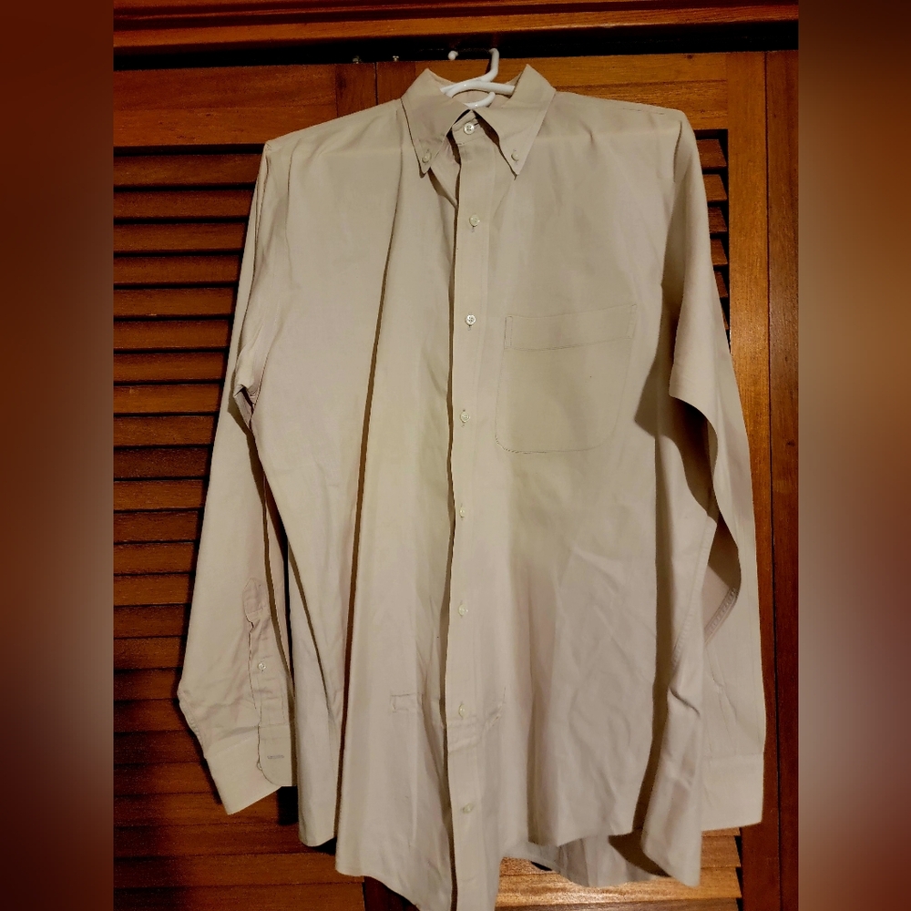 Lands' End Men's Light Beige Button-Down Dress Shirt